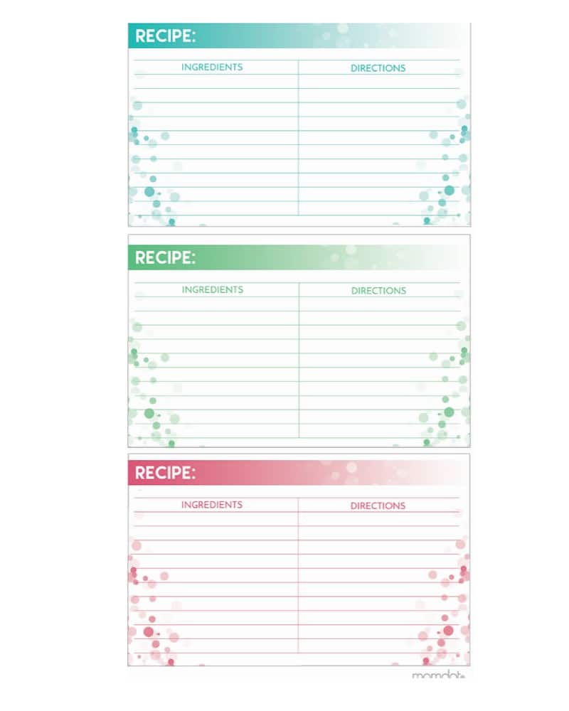 Recipe Cards FREE PRINTABLE: Write down your favorite recipes and keep on hand, trade with friends, and file away grandmas best recipes-