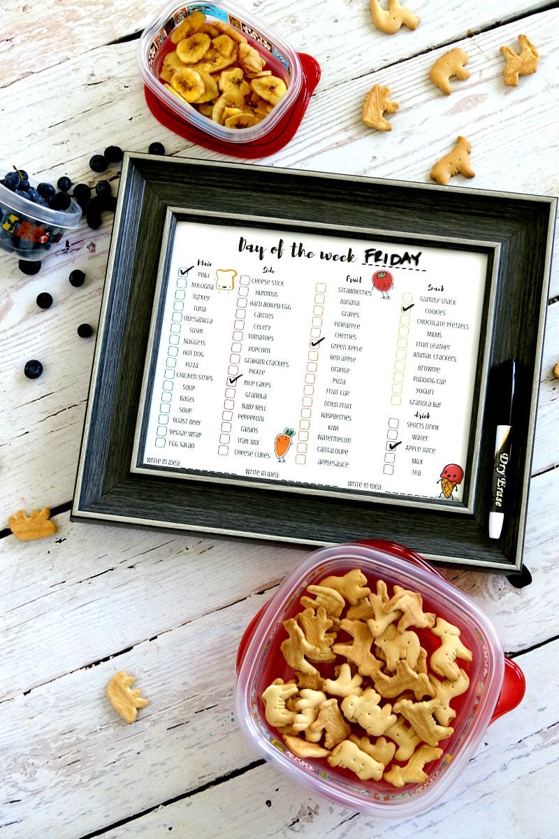 Lunchbox Printable : DIY Lunch Menu Printable for kids, Add to a frame to use daily and let your child pick, by color code, exactly what they want in lunch. Use as a Friday special or to encourage kids to make good lunch decisions