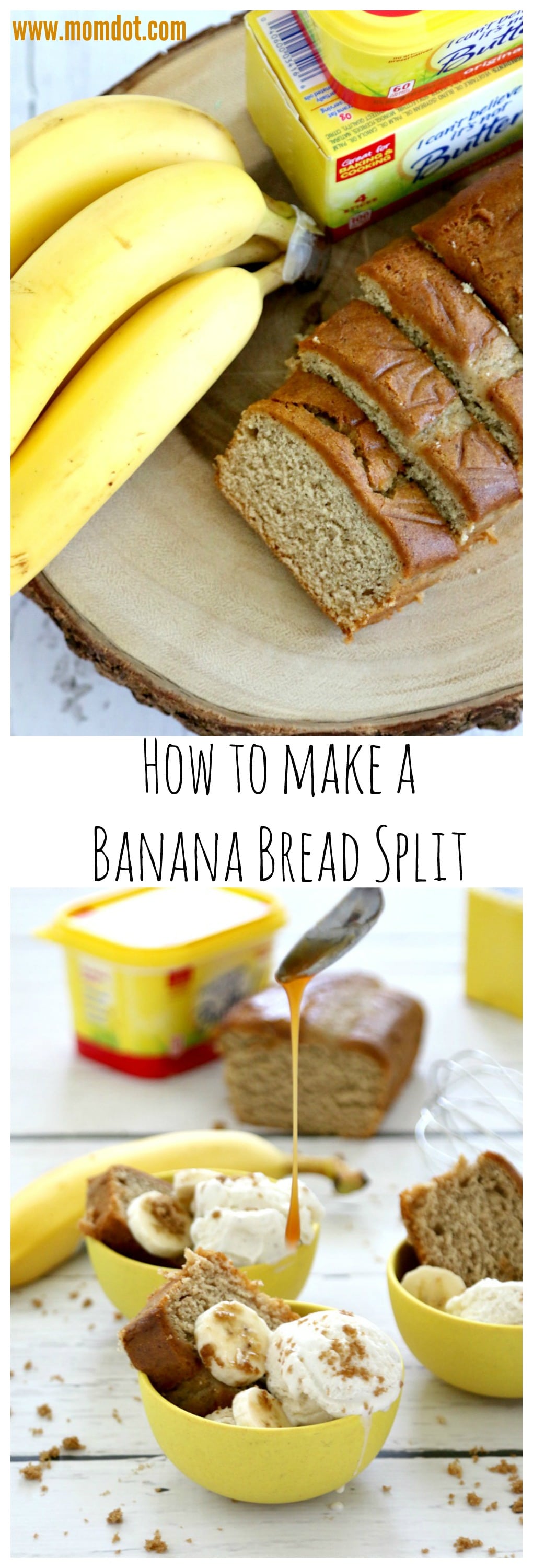 Banana Bread Split Afternoon Snack - great recipe to use leftover banana bread and form into a filling and fun afternoon dessert and snack recipe