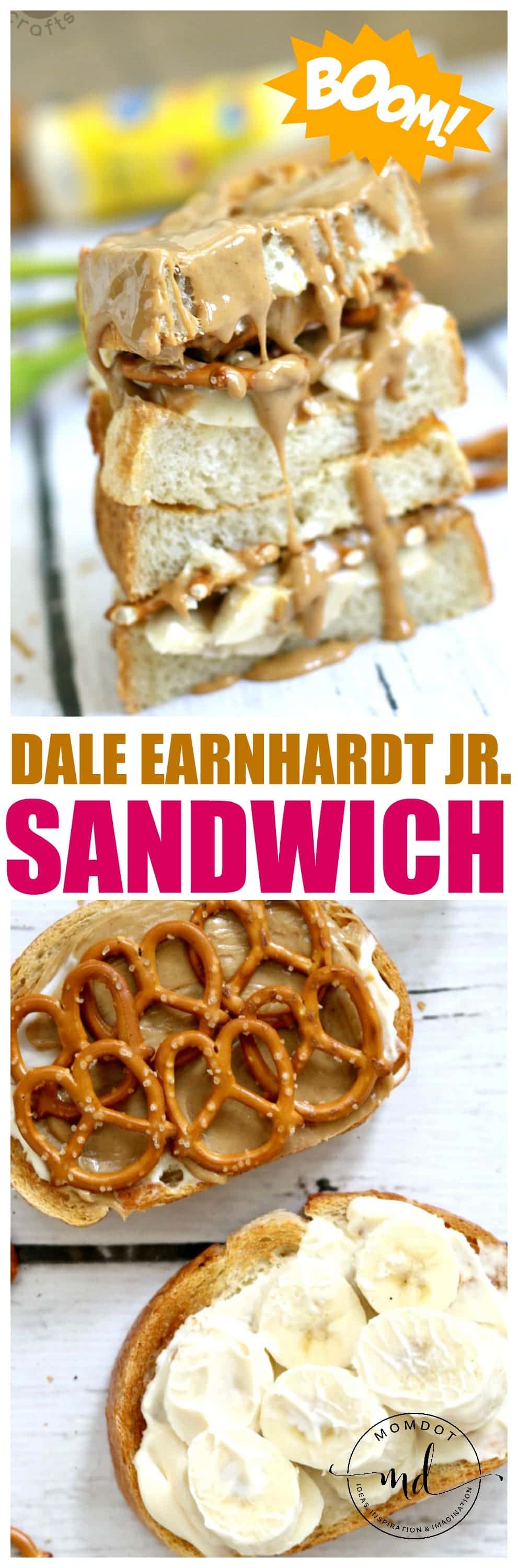 Dale Earnhardt Jr Sandwich, a peanut butter, banana and pretzel masterpiece that will up your lunch game