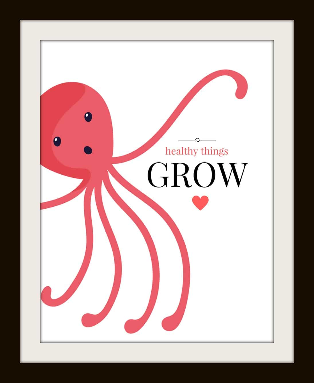 Free Nursery Printable Set of 4: Set of Whimsical Under the Sea animals with family value statements, look adorable in nursery, size 8x10 frames and PDF download