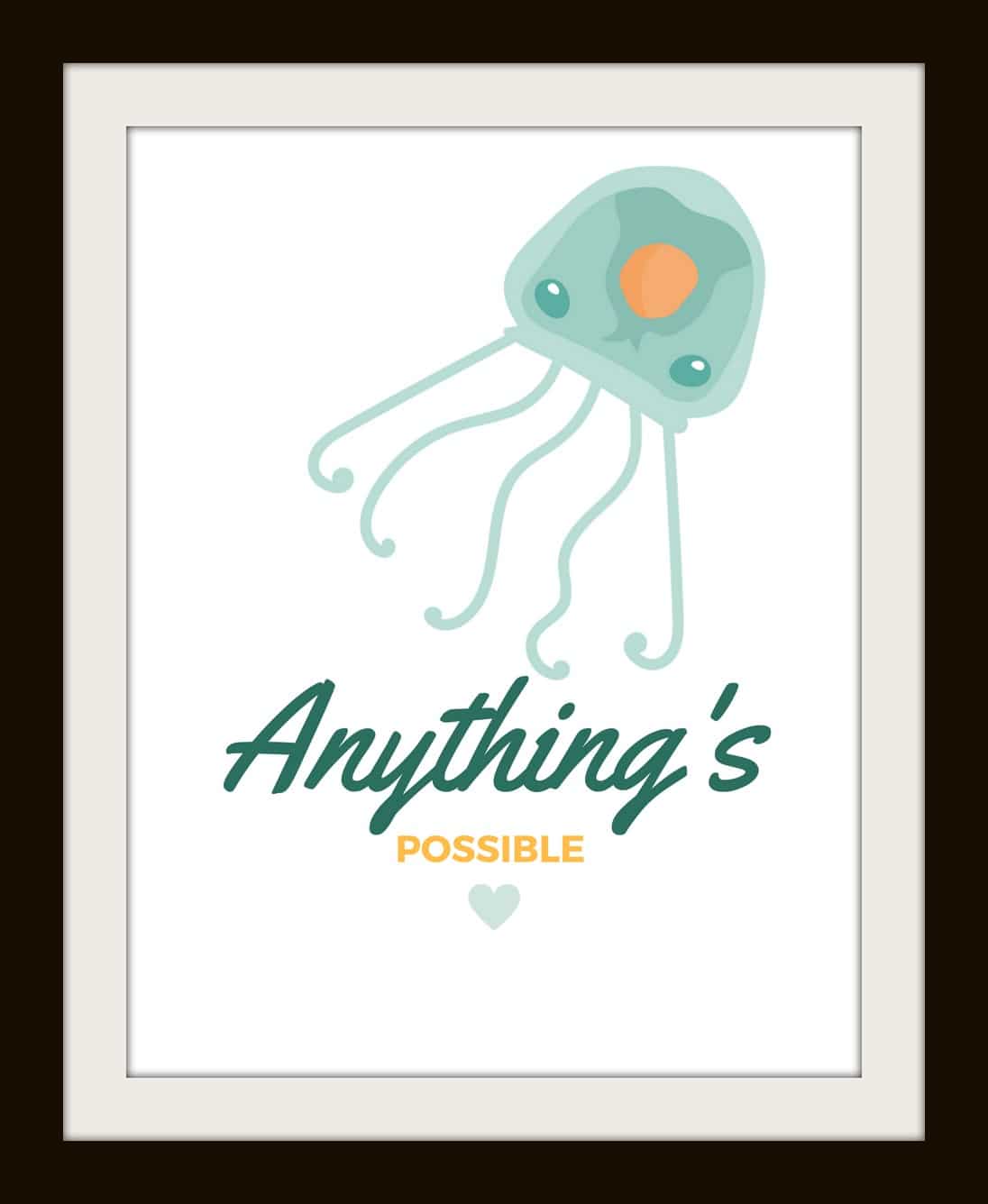 Free Nursery Printable Set of 4: Set of Whimsical Under the Sea animals with family value statements, look adorable in nursery, size 8x10 frames and PDF download