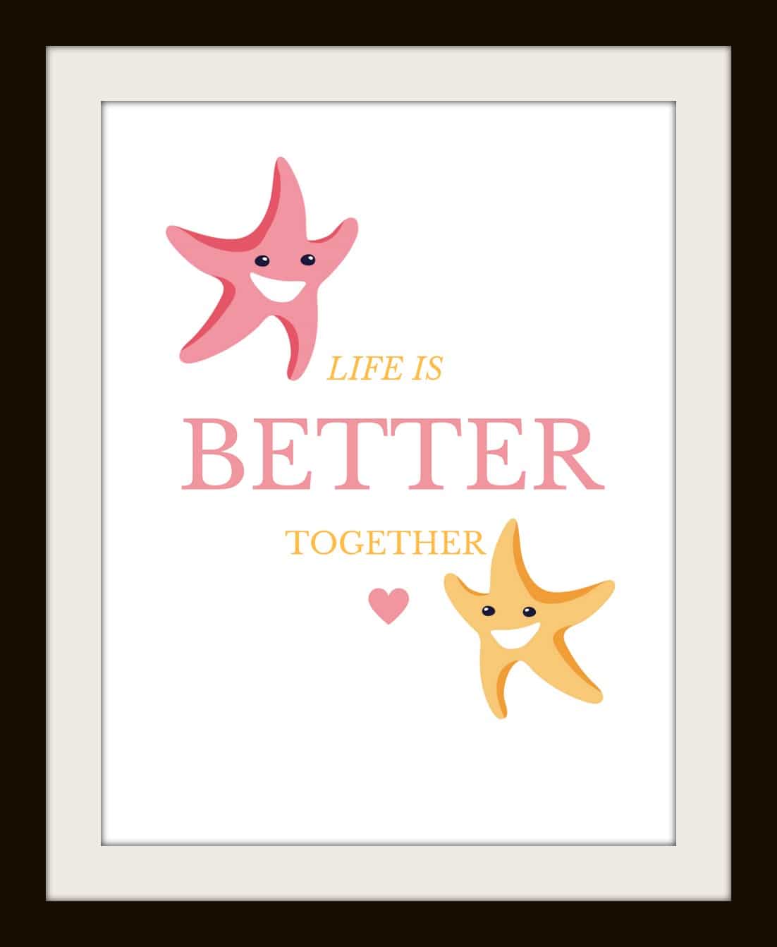 Free Nursery Printable Set of 4: Set of Whimsical Under the Sea animals with family value statements, look adorable in nursery, size 8x10 frames and PDF download