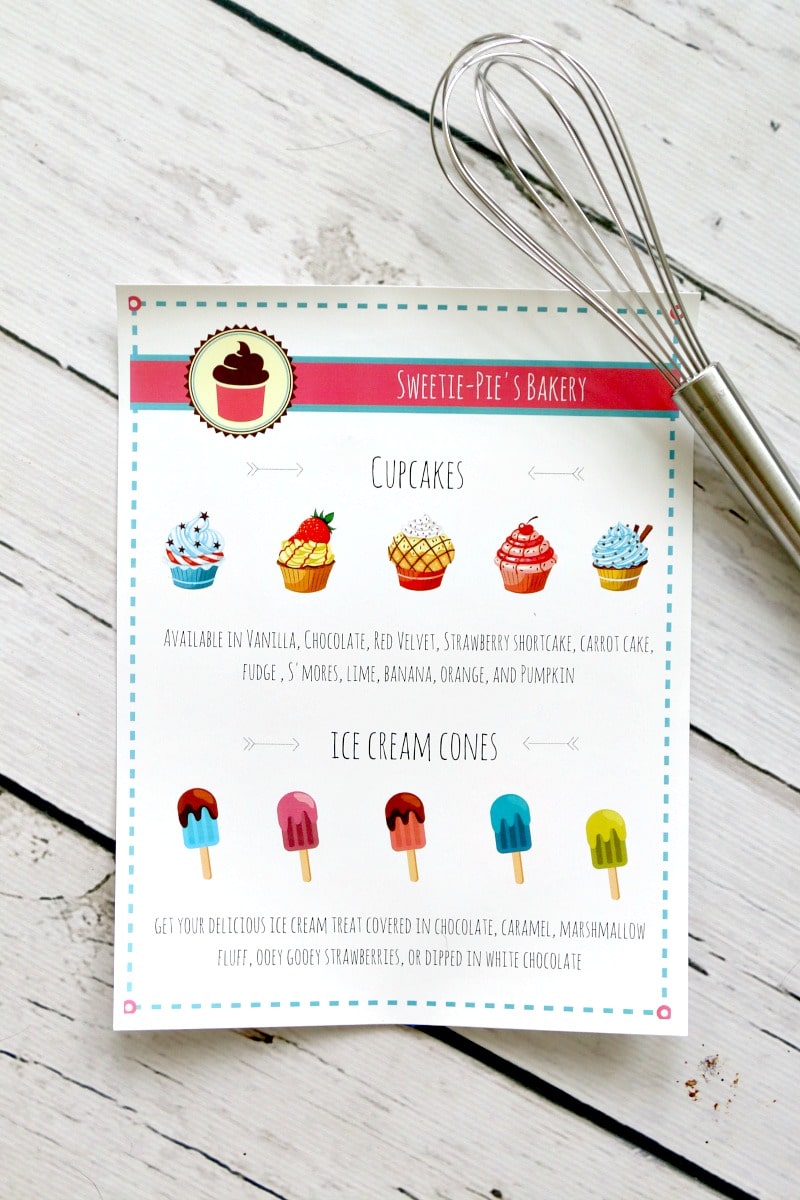 Free Bakery Ice Cream Shop Menu for kids plus extra sheets to serve the order! Totally fun pretend play and encourage imagination, instant and free download