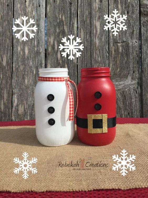 santa clause and snowman mason jars