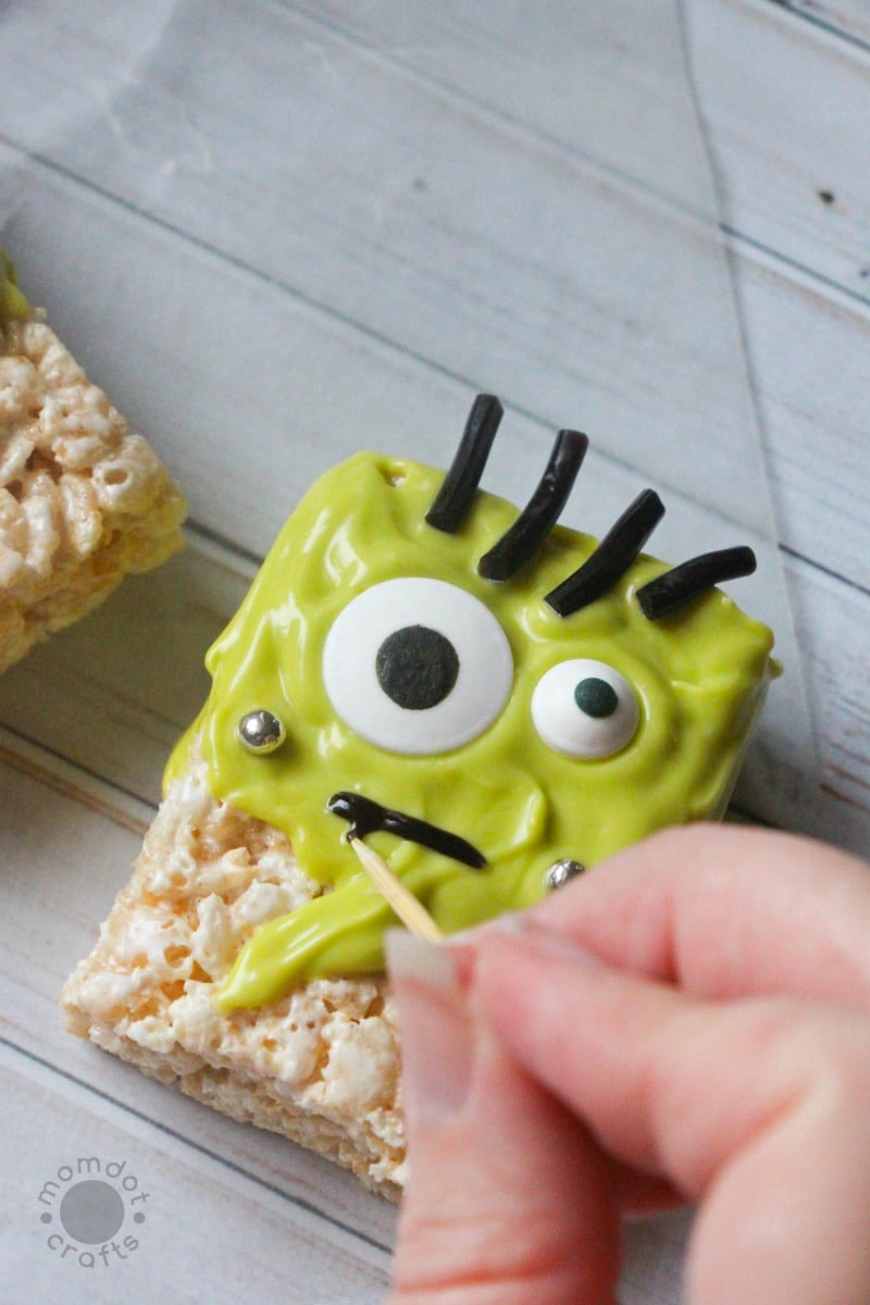 Frankenstein Rice Krispie treat recipe - a Halloween Holiday Rice Krispie Monster Recipe that is FUN and HILARIOUS! 