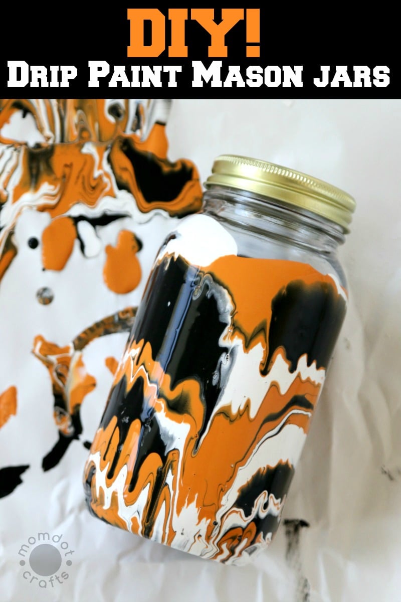 Drip Paint Mason Jars , Fall and Halloween Mason Jar DIY - get the step by step tutorial here with milk paint