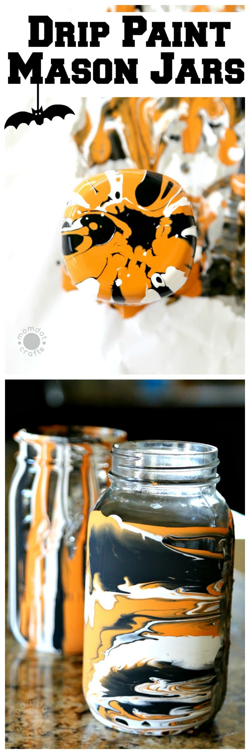 Drip Paint Mason Jars , Fall and Halloween Mason Jar DIY - get the step by step tutorial here with milk paint