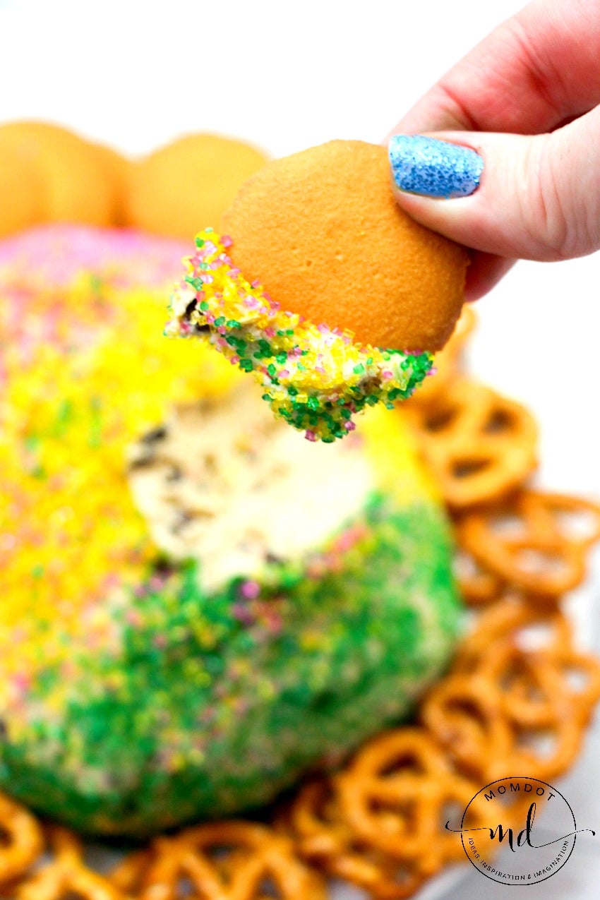 Mardi Gras Cookie Dough Ball: Bring in Mardi Gras with this colorful no egg cookie dough ball recipe