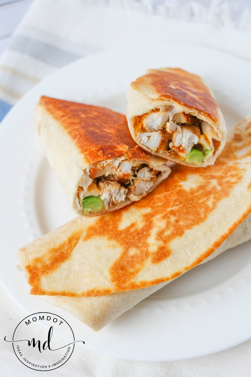 Chicken Avocado Burritos browned on the outside for a crispy crust.