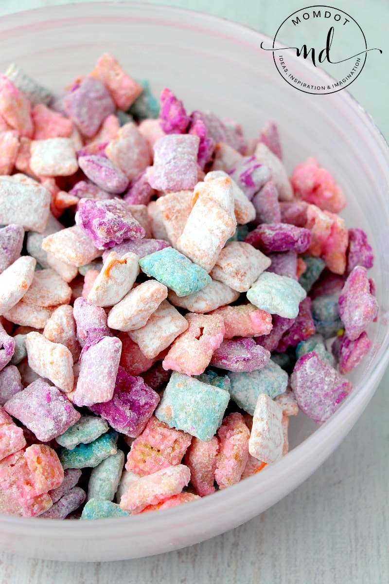 Unicorn Poop Muddy Buddies: Easy Chex Mix Muddy Buddy Recipe for a rainbow unicorn treat, fun, quick, easy!