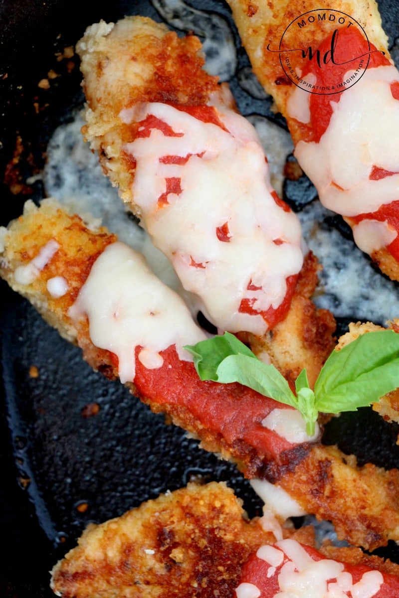 Chicken Parmesan Finger Recipe, covered in tomato sauce and cheese, this is a chicken dinner recipe your whole family will love