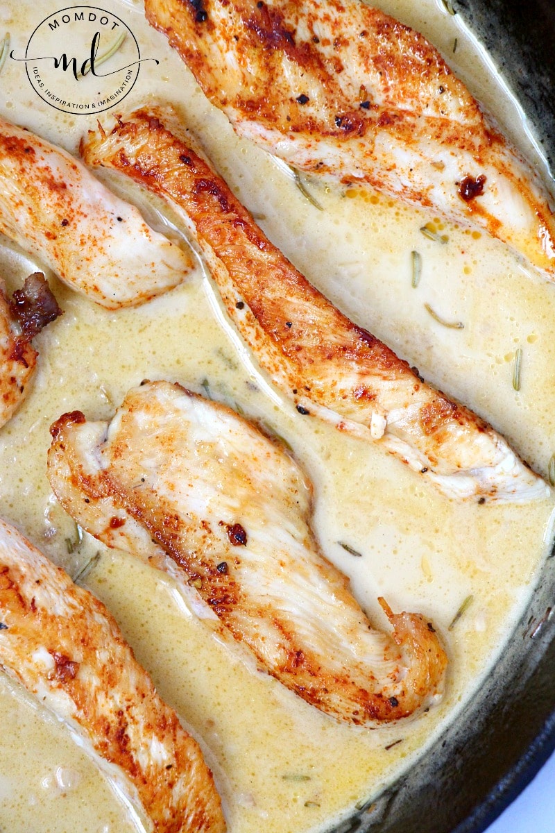 Lemon Butter Chicken Strips - skillet chicken with lemon butter garlic sauce, flavorful