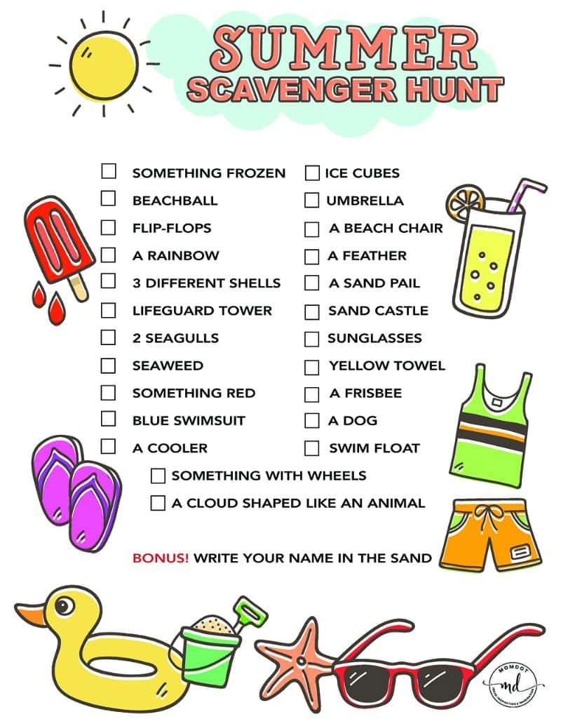 Summer Scavenger Hunt FREE PRINTABLE For kids, Keep kids busy with this free downloadable printable
