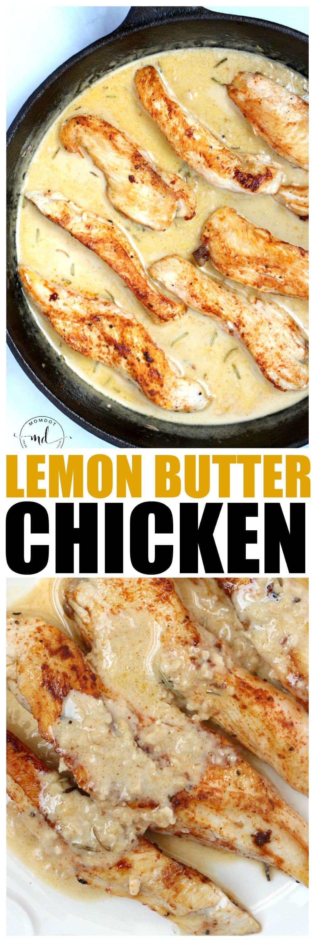Lemon Butter Chicken Strips - skillet chicken with lemon butter garlic sauce