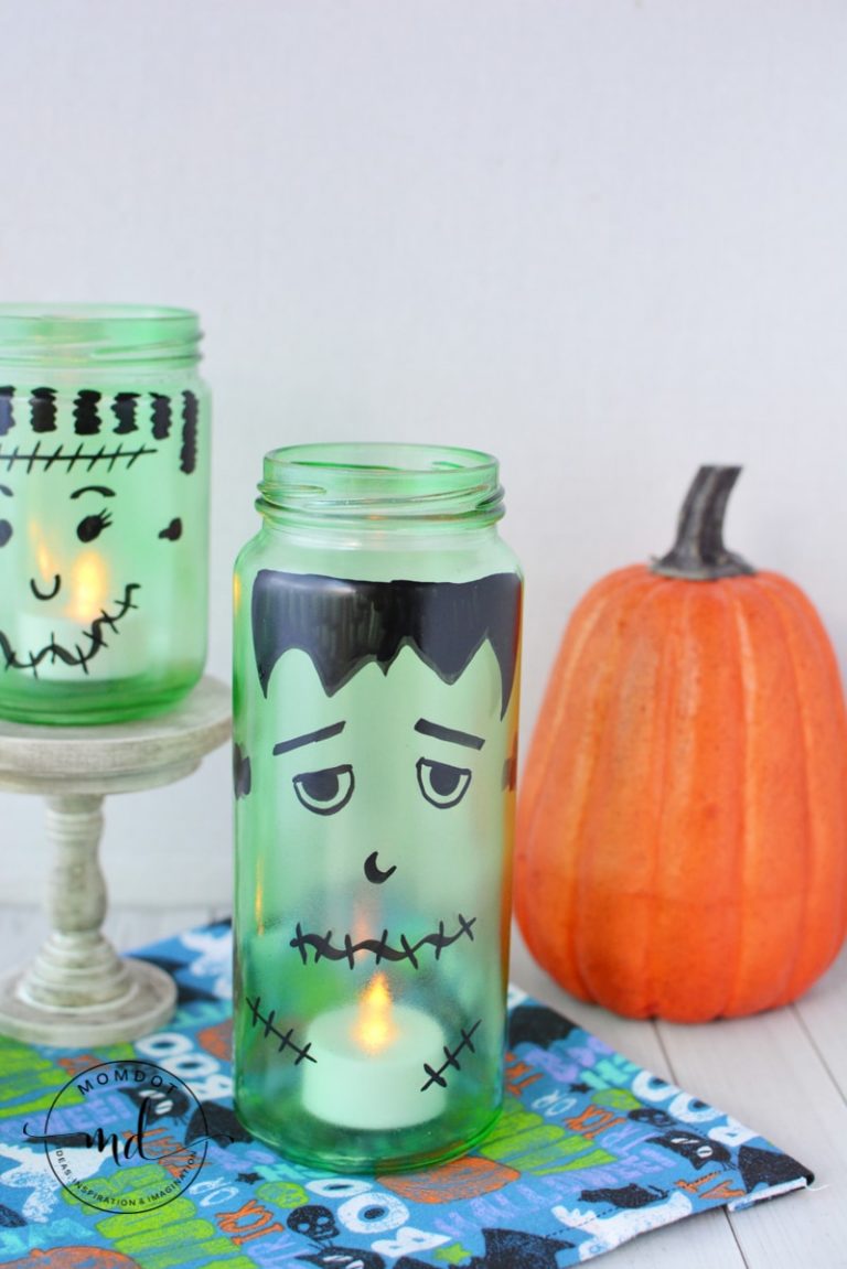 DIY Halloween Luminaries Frankenstein Mason Jar Tutorial