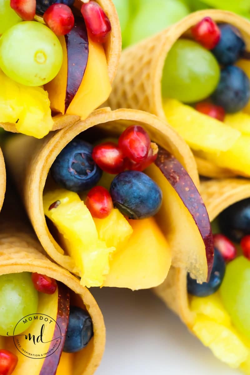 Cornucopia Centerpiece | Fruit Cornucopia with Sugar Cones | Kid Friendly Thanksgiving Idea #tutorial #recipe #thanksgivingrecipes #fruitideas #cornucopia #kidfriendly #crafting #holidays #fall