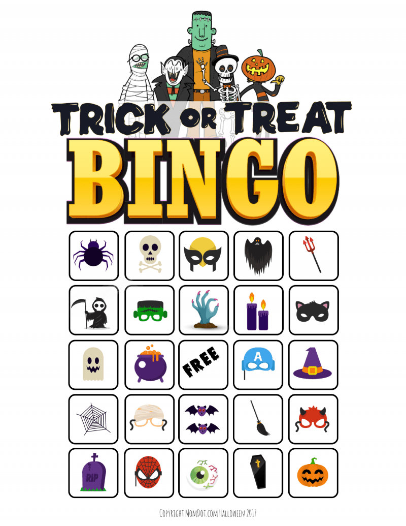 Halloween Bingo | Free Printable | Trick or Treat Halloween Bingo #halloween #freeprintable #momdot