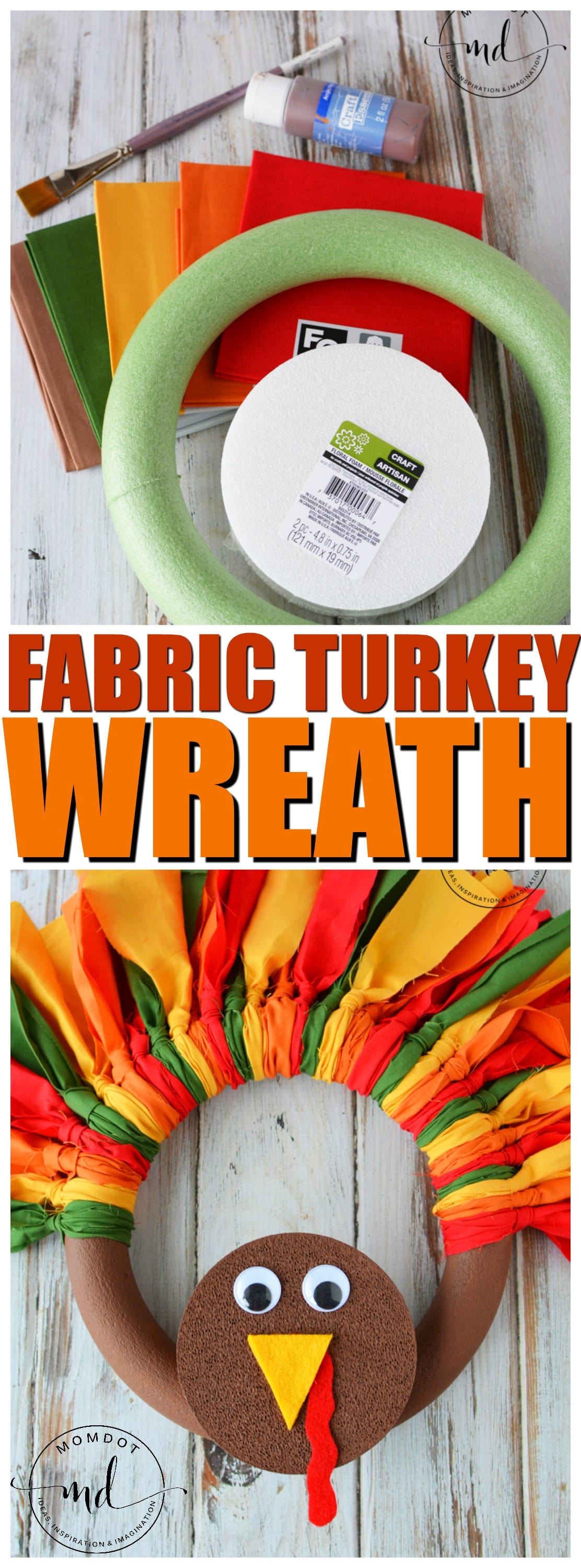 Turkey Wreath : How to make a Fabric Turkey Wreath with Slip Knots (not tulle) that is colorful and gorgeous for fall decorations, step by step tutorial
