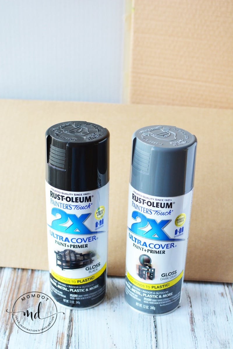 Rustoleum Painters Touch Ultra Cover Paint and primer to paint a cardboard tombstone
