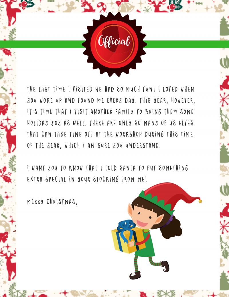 Elf on the Shelf Goodbye Letter Free Printable