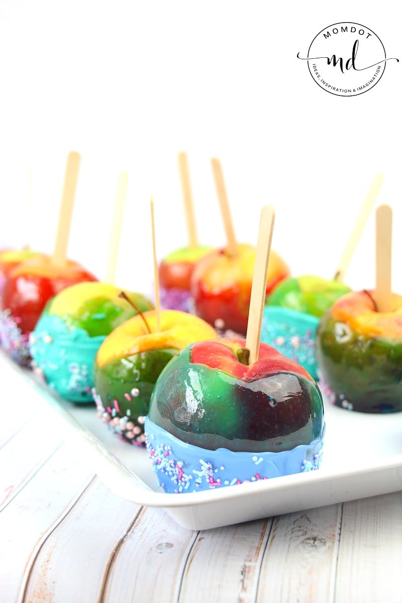 Jolly Rancher candy apples on a plate ready to serve