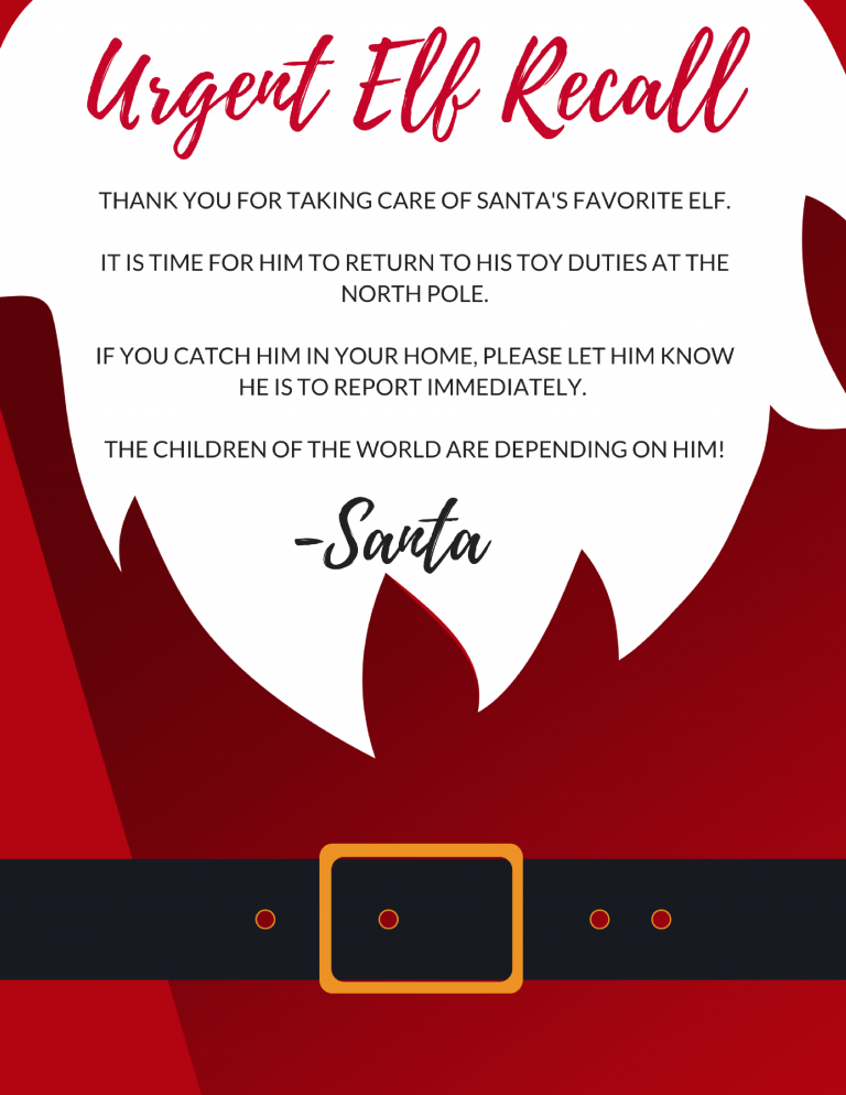 Elf Recall Get rid of your Elf Early with this Recall Printable