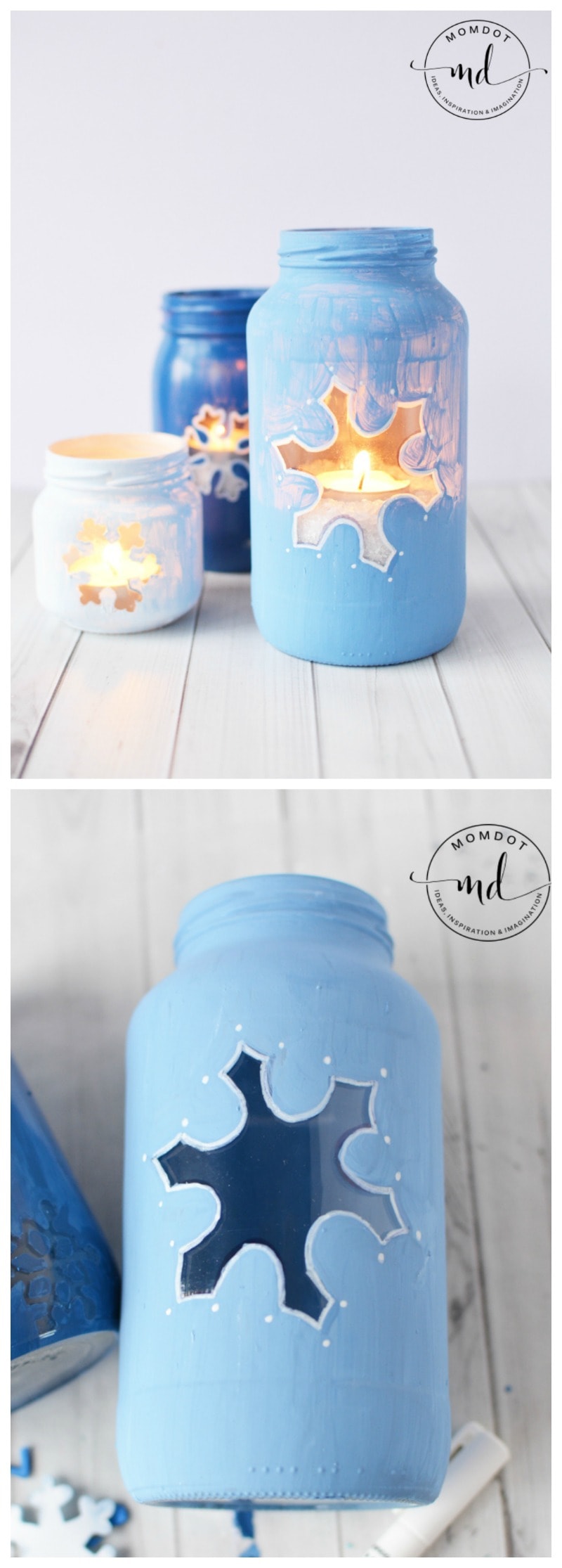 Snowflake Mason Jar DIY | Christmas Mason Jar Tutorial | How to Paint Mason Jars for Centerpieces