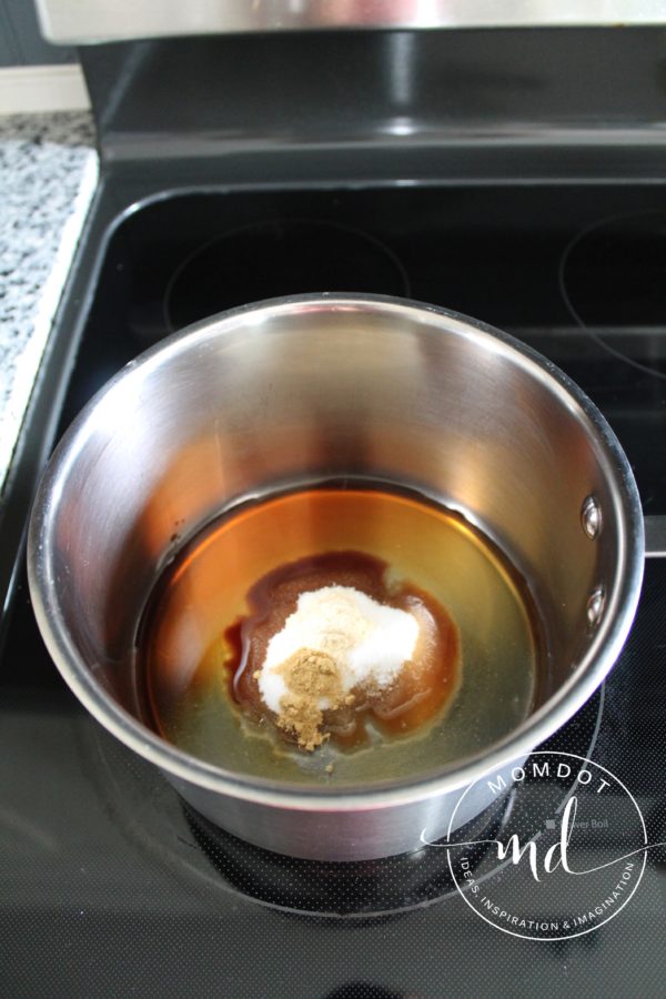 Saucepan with Asian Zing Wing sauce ingredients in it.